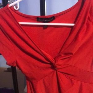 Red V neck body suit